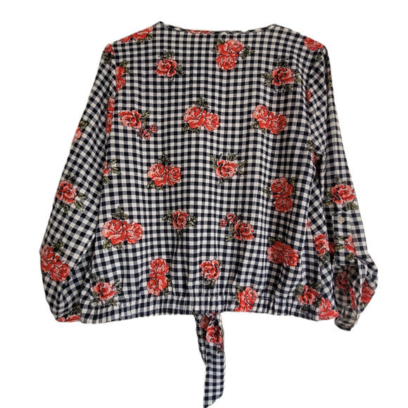 HP KAII Los Angeles, Tie Front Blouse Gingham Pattern 3/4 Cuffed Sleeve‎ Blouse - Picture 3 of 9
